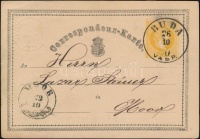 1870 Díjjegyes levelezőlap benyomott cégjelzéssel 'BUDA VASP.'