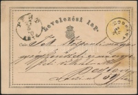 1870 Díjjegyes levelezőlap / PS-card 'BOGDÁNY' - 'PEST'