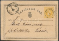 1870 Díjjegyes levelezőlap / PS-card 'SZENTPÉTER' - 'MISKOLCZ' - Kassa