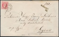 1870 4 x 5kr ajánlott levélen, egy hátoldali bélyeg sérült / on registered cover, 1 stamp on the backside damaged 'FELSŐ JREGH' - 'SIÓFOK' - 'GYŐR'