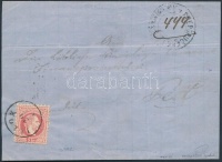 1871 3 x 5kr ajánlott levélen, a hátoldali 2 bélyeg bontásnál eltépve / 3 x 5kr on registered cover, 2 stamps on the backside teared 'ILLOK' - 'OSIEK-ESSEK' - 'PEST' Signed: Ferchenbauer