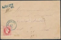1871 5kr + 10kr ajánlott levélen, a hátoldali bélyeg bontásnál eltépve / on registered cover, stamp on the backside teared kék/blue 'KUDRITZ'