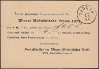 1873 Díjjegyes levelezőlap Bécsből 'NADRAG' érkezési bélyegzéssel / PS-card from Vienna with 'NADRAG' arrival postmark