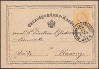 1873 Díjjegyes levelezőlap Bécsből 'NADRAG' érkezési bélyegzéssel / PS-card from Vienna with 'NADRAG' arrival postmark