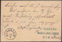 1875 Díjjegyes levelezőlap Bécsből 'NADRAG 1875' érkezési bélyegzéssel