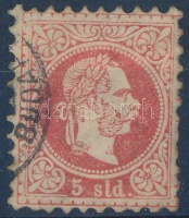1867 5sld 'BUDAP(EST)' valószínűleg vasúti bélyegzés. Rendkívül ritka darab! (foghibák)