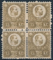 1883 Újnyomat 15kr postatiszta! négyestömb