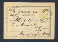 1871 díjjegyes levelezőlap 2kr 'MEZŐ CSA(TH)' - 'WIEN'