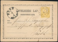 1871 2kr díjjegyes levelezőlap / PS-card 'VÁROS-HIDVÉG' - 'PEST/DÉL ELŐTT'