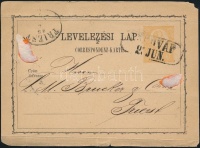 1871 2kr díjjegyes levelezőlap / PS-card 'UNGHVÁR' - 'TRIEST'