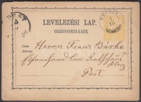 1871 Díjjegyes levelezőlap / PS-card 'ERCSIN - PEST'