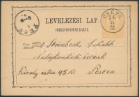 1872 Díjjegyes levelezőlap / PS-card 'CSÉPA' - 'PEST'