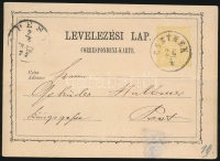 1872 2kr díjjegyes levelezőlap 'CSETNEK'