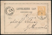 1872 2kr díjjegyes levelezőlap 'NEMES-VID / SOMOGY M.'