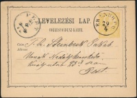 1872 2kr díjjegyes levelezőlap / PS-card 'ÉR ENDRÉD' - 'PEST'
