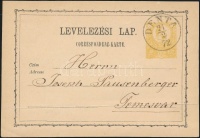 1872 2kr díjjegyes levelezőlap / PS-card 'DENTA' - Temesvár