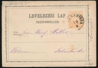 1873 2kr díjjegyes levelezőlap '(NA)GY KANIZSA'