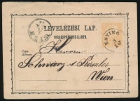 1873 2kr díjjegyes levelezőlap 'ENYING'