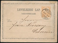 1874 2kr díjjegyes levelezőlap 'BUDAPEST / LIPÓTVÁROS'