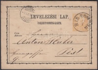 1874 Díjjegyes levelezőlap / PS-card 'KIS ZOMBOR'-'BUDAPEST'