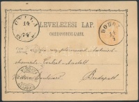 1874 Díjjegyes levelezőlap / PS-card 'DOBOZ' - 'GYULA' - 'BUDAPEST'