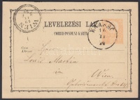 1874 Díjjegyes levelezőlap / PS-card 'KRASSÓ' - 'WIEN'