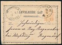 1874 Díjjegyes levelezőlap / PS-card 'NAGY HÖFLÁNY' - 'MOSONY WIESELBURG' - 'RAJKA RAGENDORF'