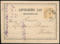 1874 2kr díjjegyes levelezőlap 'SZEPES-OLASZI'