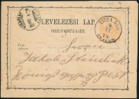 1874 2kr díjjegyes levelezőlap / PS-card 'TISZA-BEŐ' - 'BUDAPEST'