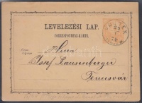 1874 Díjjegyes levelezőlap / PS-card 'VOJTEK TEMES M.'