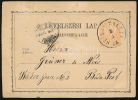 1875 2kr díjjegyes levelezőlap 'SZILAS-BALHÁS'