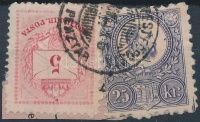 1871 Réznyomat 25kr + 1874 5kr vegyes bérmentesítés kivágáson / Mi 13 + 17 mixed franking '(BUDA)PEST FŐPOSTA (UTALVÁNY) PÉNZTÁR'