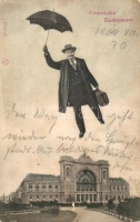 Budapest VII. Keleti pályaudvar; Kirándulás Budapestre, repülő úr kollázs / flying gentleman collage