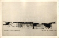 cca. 1954 Oroszlány, a képeslapon a városközpont tervezésére kiírt pályázat egyik grafikai terve