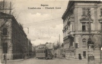 Sopron, Erzsébet utca, villamos '1952 Drága Rákosi Elvtárs emlékére' So. Stpl (fa)