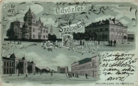 Szolnok, Új zsinagóga, Mezőgazdasági Takarékpénztár, Piac tér, kiadja Bakos István, floral, litho (EK)