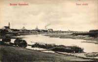 Szolnok, Tiszai részlet, lakóhajók, farönk úsztatás, kiadja az Állomás tőzsde