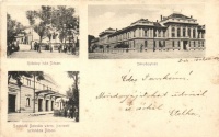 Dés, Dej; Rákóczi-ház, Törvényház, Szolnok-Doboka vármegye Nemzeti Színháza, kiadja Gálócsi Samu / Rákóczi house, courthouse, county theater (EB)