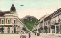 Déva, Deva; Fehér Kereszt szálloda, Hirsch Testvérek üzlete, gyógyszertár, kiadja Hirsch Adolf / Hotel, shop, pharmacy