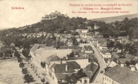 Kőhalom, Rupea; látkép várral, 'Földes-féle Margit-Créme' reklámmal, kiadja Drotleff Józs. / general view, Hungarian cosmetic creme advertisment (vágott / cut)