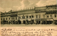 Eperjes, Fő utca, Rákóczi ház, Werther J., Böhm Bertalan, Goldwender Henrik és Palecskó V. üzlete, Berger szálloda; Cattarino kiadása / main street, shops, hotel (EK)
