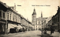 Kassa, Kosice; Deák Ferenc utca, Dóm, Liszt Nagyraktár, Markovics üzlete  / street, dome, shops (EK)