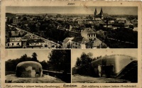 Komárom, Komárno; látkép, Cseh erődítmények az Erzsébet szigeten húzódó trianoni határon / general view, Czech fortresses on the Alzbetin island (r)
