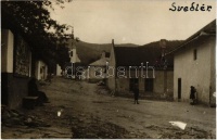 Svedlér, Svedlár; utca, templom / street, church, photo (ragasztónyom / gluemark)