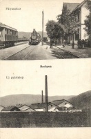 Szolyva, Nelipino; vasútállomás, gőzmozdony, új gyártelep, kiadja Scheiber Manó / railway station, locomotive, factory (EB)