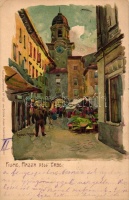 Fiume, Piazza dell' Erbe / Zöldség piac / vegetable market; Künstlerpostkarte No. 1137. von Ottmar Zieher, litho s: Raoul Frank