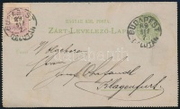 1889 Díjkiegészített díjjegyes zárt levelezőlap Ausztriába
