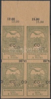 1913 Árvíz 60f próbanyomat ívszéli négyestömb