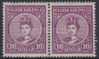 1916 Koronázás 10f pár, az egyik bélyegen elkenődött orr és száj
