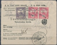 1917 Kétnyelvű magyar-horvát távbeszélő-jegy Turul 2x10f + 80f bérmentesítéssel
